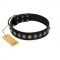 "Black Eagle" Handcrafted FDT Artisan Black Leather Doberman Collar with Silver-Like Adornments