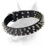 Leather Dog Collar with 3 Rows of Spikes for Doberman