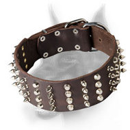 Extra Wide Doberman Leather Dog Collar with Spikes and Studs