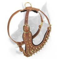 Fashion Leather Dog Harness Decorated With Brass Spikes