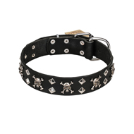 FDT Artisan 'Rock 'n' Roll Style' Fancy Leather Doberman Collar with Skulls, Bones and Studs 1 1/2 inch (40 mm) wide