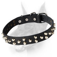 Small pyramids/studs 3 rows leather dog collar for Dobermans