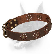 'Spring mood' Doberman Dog Leather Collar with Flowers