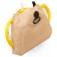 Doberman Puppy and Young Dog Bite Builder of Strong Jute Material