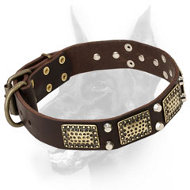 War Doberman Dog Leather Collar with Plates and Pyramids