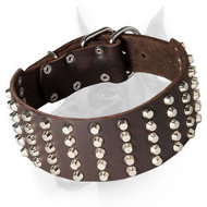Extra Wide Full Grain Leather Doberman Dog Collar with Studs