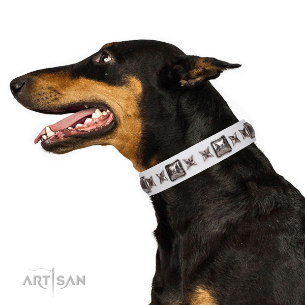 Top notch adorned natural leather dog collar for daily walking