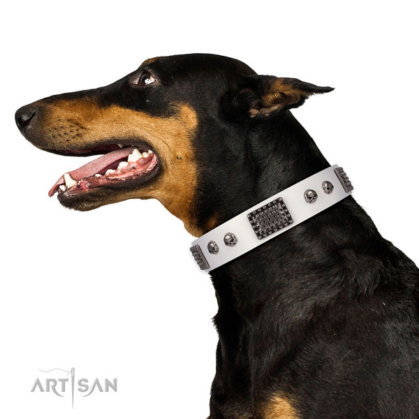 Fine quality full grain natural leather collar for your handsome four-legged friend