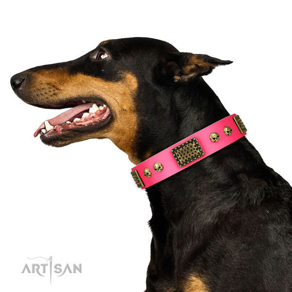 Reliable buckle on full grain natural leather dog collar for everyday use