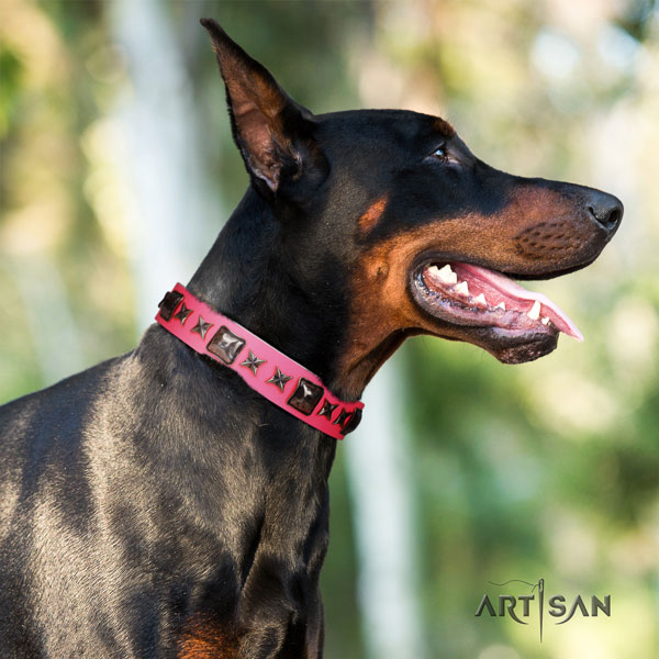 Doberman awesome full grain genuine leather collar with embellishments for your pet