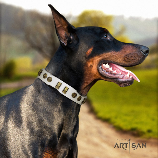 Doberman remarkable leather collar with decorations for your doggie