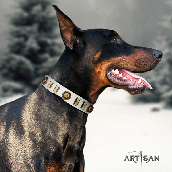 Doberman daily use leather dog collar with studs