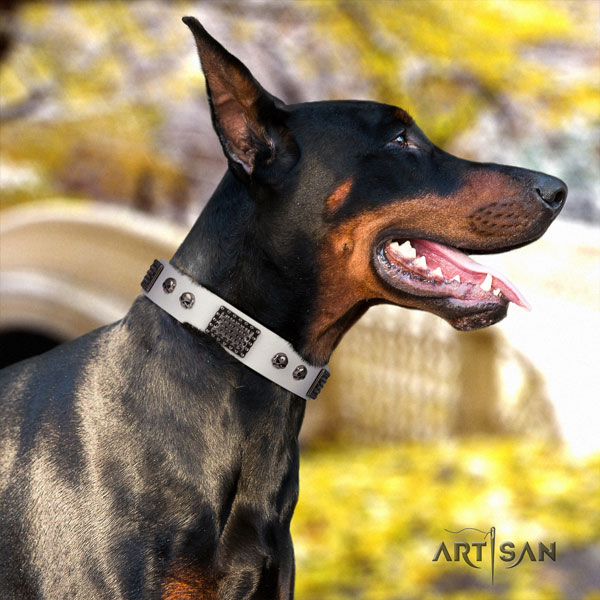 Doberman convenient leather collar with embellishments for your four-legged friend