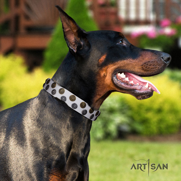 Doberman fashionable leather collar with decorations for your doggie