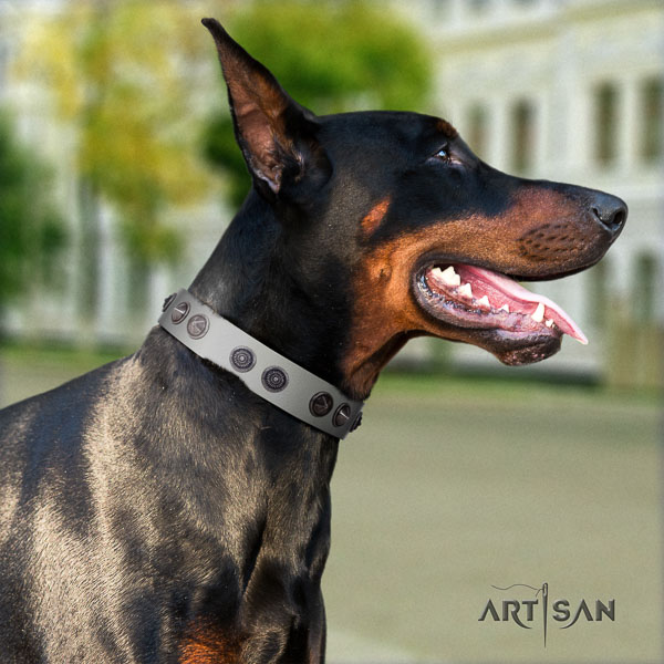 Doberman full grain genuine leather dog collar with studs for your lovely canine