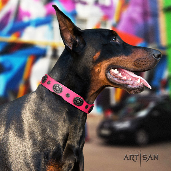 Doberman inimitable natural genuine leather collar with studs for your doggie