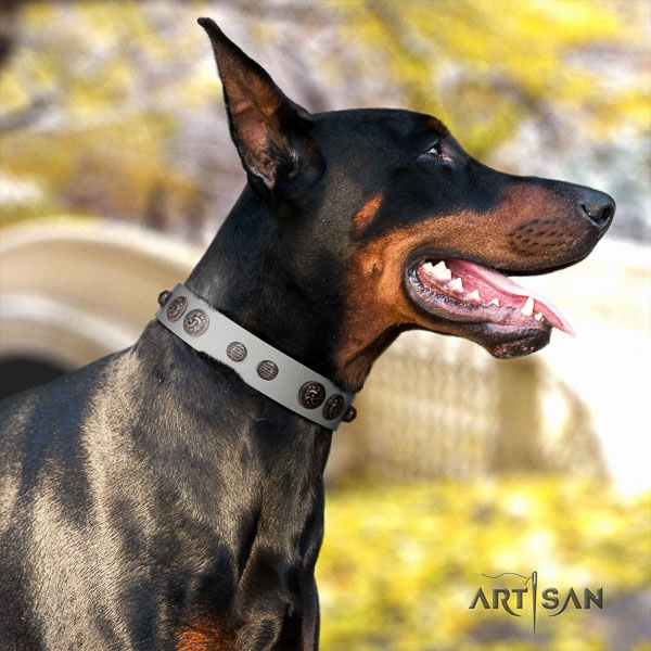 Doberman leather dog collar with studs for your lovely pet