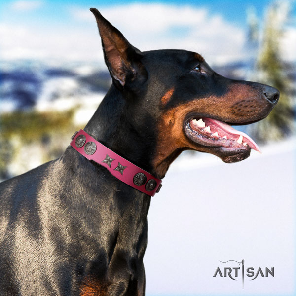 Doberman leather dog collar with embellishments for your lovely four-legged friend