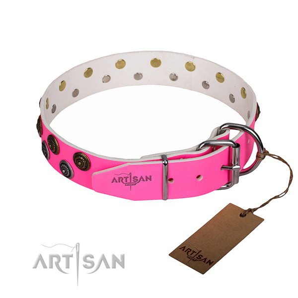 Remarkable natural genuine leather dog collar for daily use