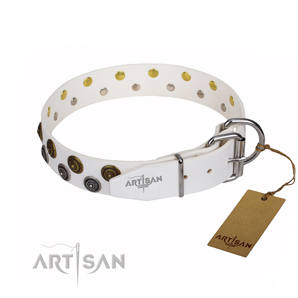 Everyday use genuine leather collar with decorations for your pet