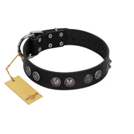 "Silver Medallions" Mod FDT Artisan Black Leather Doberman Collar with Round Plates