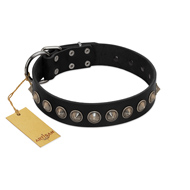 "Black Eagle" Handcrafted FDT Artisan Black Leather Doberman Collar with Silver-Like Adornments
