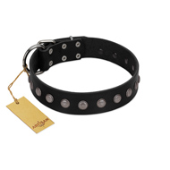 "Silver Flower" Exclusive FDT Artisan Black Leather Doberman Collar with Silver-Like Studs