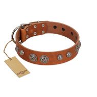 "Era Infinitum" FDT Artisan Tan Leather Doberman Collar Adorned with Chrome-plated Circles