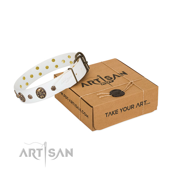 Perfect fit natural genuine leather collar for your beautiful four-legged friend