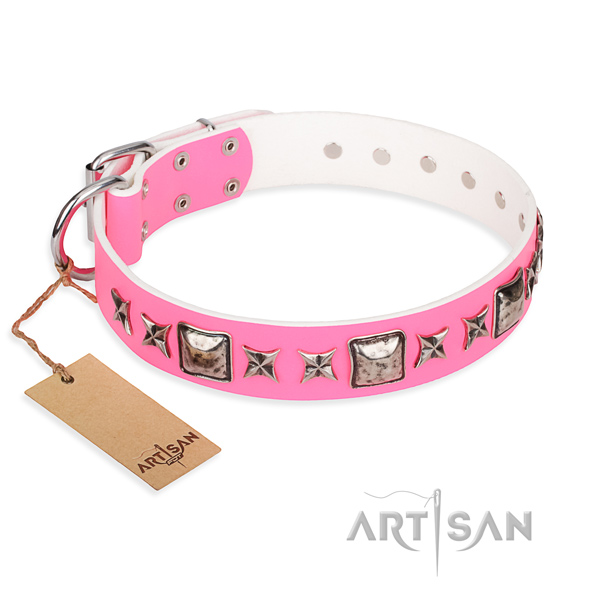 Leather dog collar made of soft material with reliable buckle