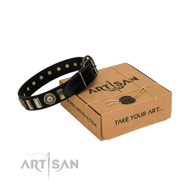 Strong full grain genuine leather dog collar with corrosion proof buckle