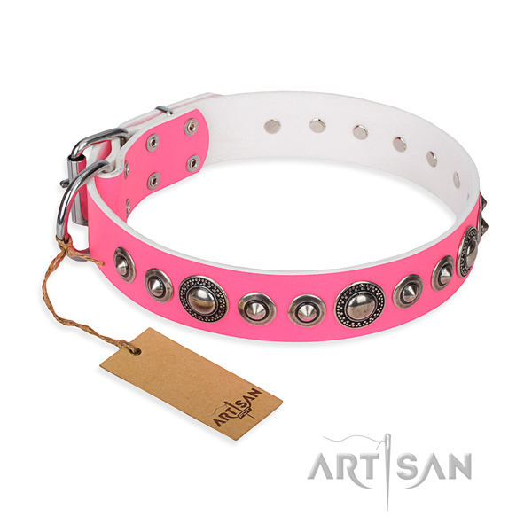 Full grain leather dog collar made of flexible material with corrosion proof traditional buckle