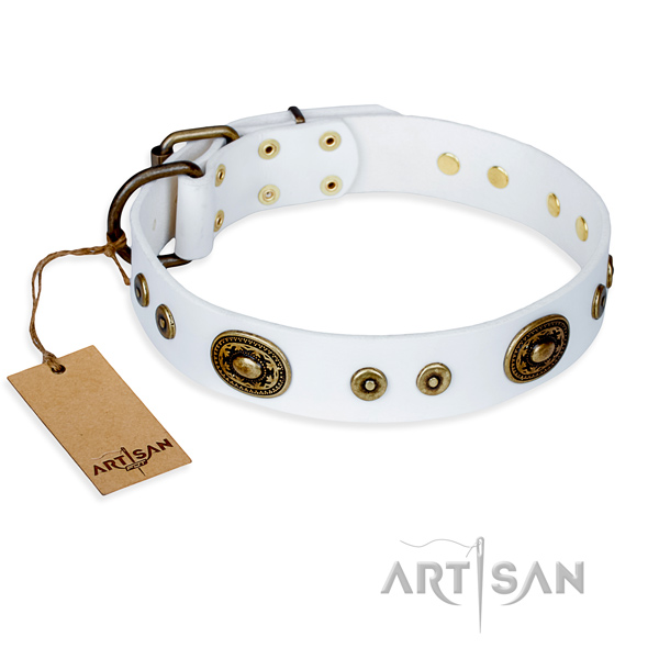 Natural genuine leather dog collar made of best quality material with rust resistant D-ring