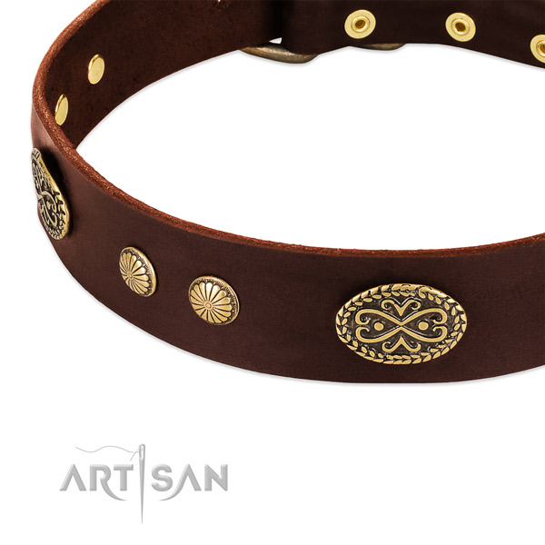 Rust-proof buckle on full grain leather dog collar for your doggie
