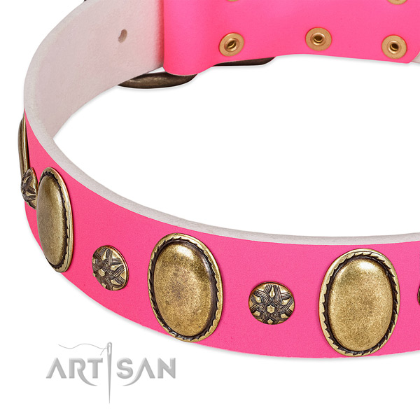 Top notch full grain leather dog collar with corrosion proof traditional buckle