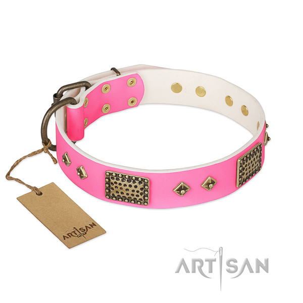 Easy adjustable full grain natural leather dog collar for everyday walking your doggie