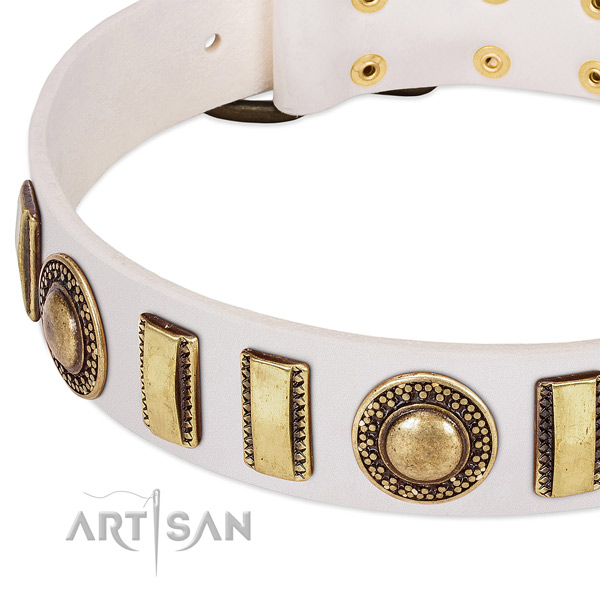 Top notch genuine leather dog collar with durable D-ring