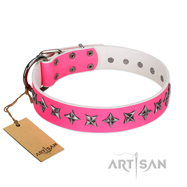 Fine quality full grain natural leather dog collar with impressive decorations
