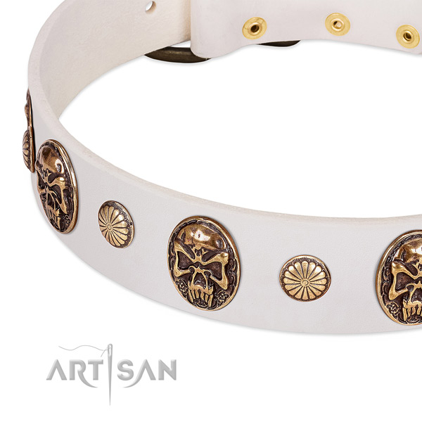 Corrosion resistant D-ring on full grain leather dog collar for your doggie