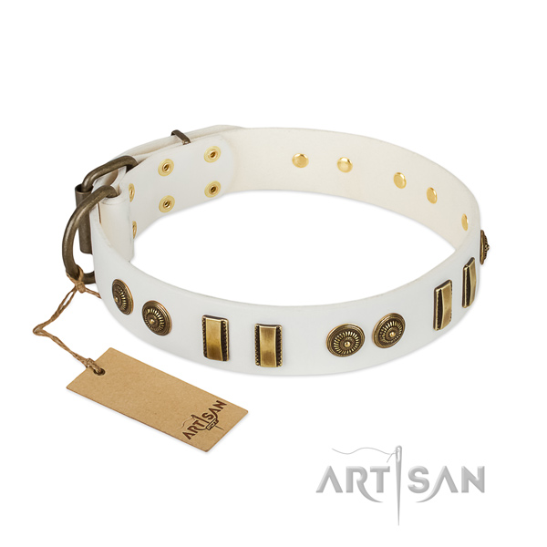 Rust-proof D-ring on leather dog collar for your four-legged friend
