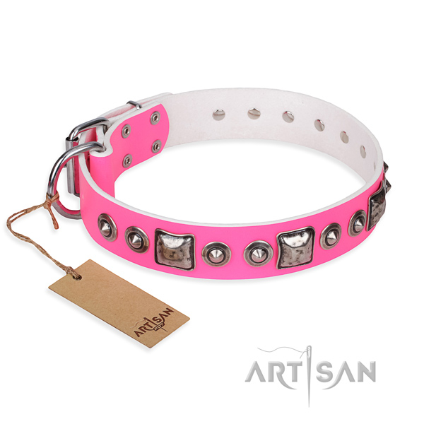 Genuine leather dog collar made of top rate material with strong fittings