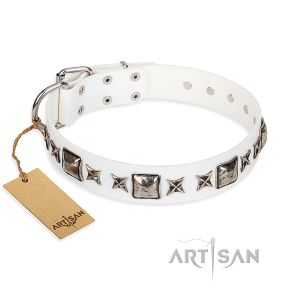 Genuine leather dog collar made of top notch material with reliable hardware
