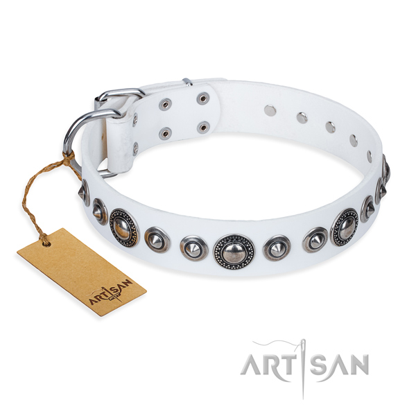 Full grain leather dog collar made of soft material with rust resistant D-ring