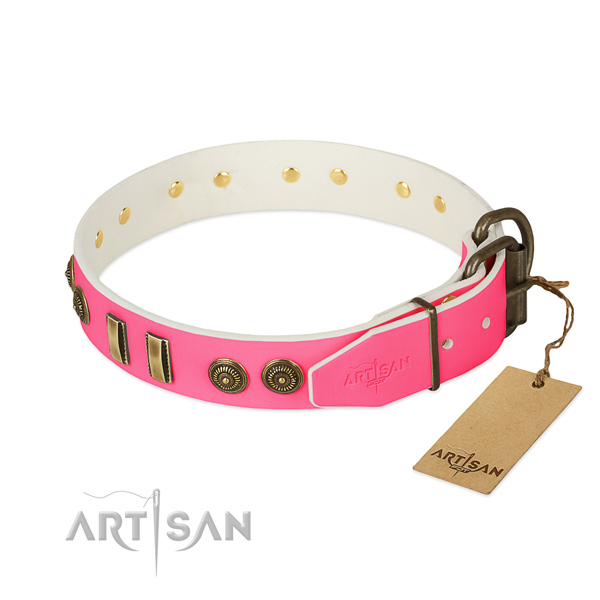 Rust-proof D-ring on leather dog collar for your doggie