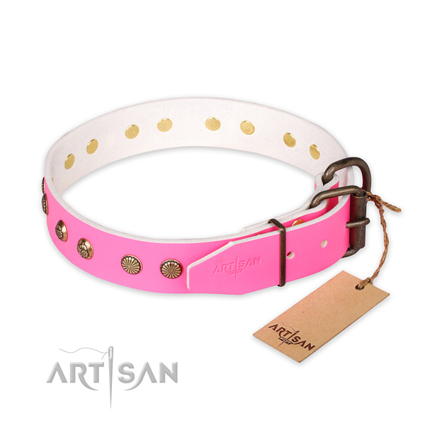 Rust-proof hardware on full grain genuine leather collar for your lovely four-legged friend