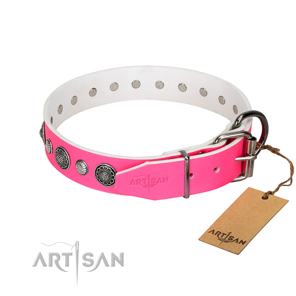 Soft to touch full grain genuine leather dog collar with rust-proof fittings