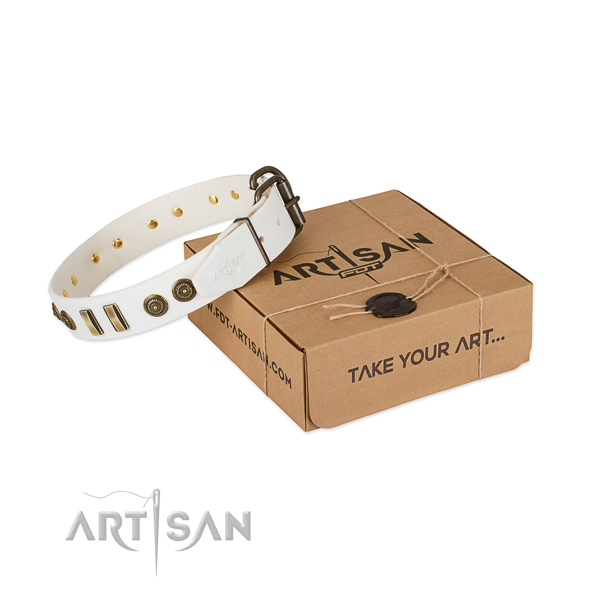 Corrosion proof decorations on full grain genuine leather dog collar for your doggie