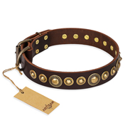 "Ancient Warrior" FDT Artisan Fancy Leather Doberman Collar with Old-Bronze Plated Decorations