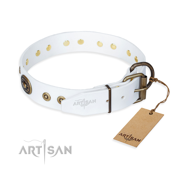 Full grain genuine leather dog collar made of quality material with strong studs