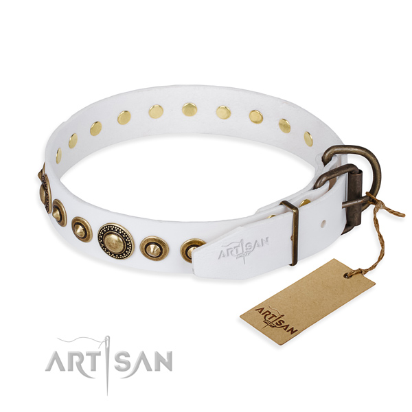 Reliable full grain genuine leather dog collar handcrafted for daily walking